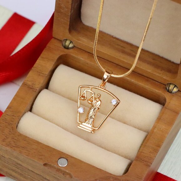 "Lady Justice Rose Gold Pendant with Crystal Accents, XPPT1588 - Picture 5 of 13